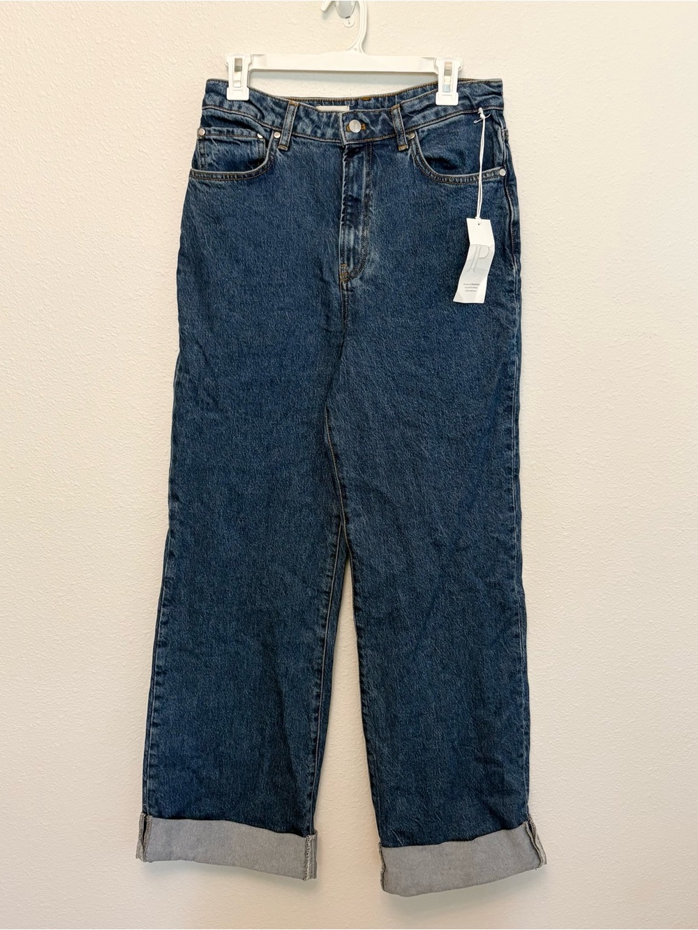 NWT Anthropologie Pilcro Austyn Cuffed High-Rise Wide Leg Blue Jeans Size 29